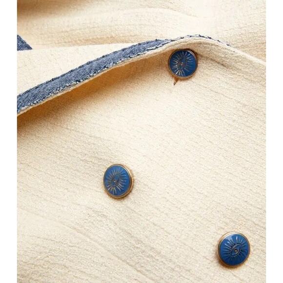 SANDRO Off White Tweed Blue Trim A-Line Double Breasted Seville Dress Size 36 - Picture 15 of 16